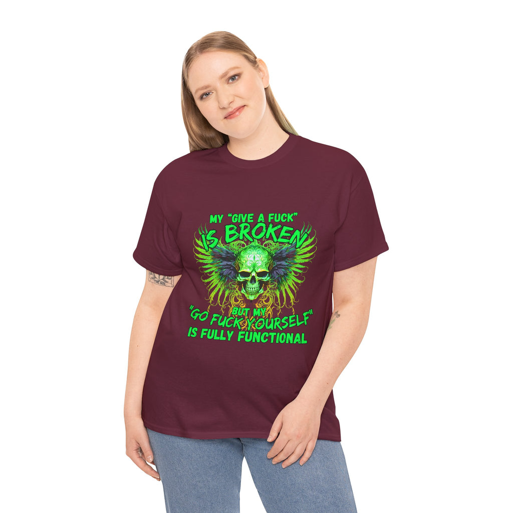Graphic Tee — Green Skull 'My Other Half Is Broken, So Fuck Yourself' Punk T-Shirt