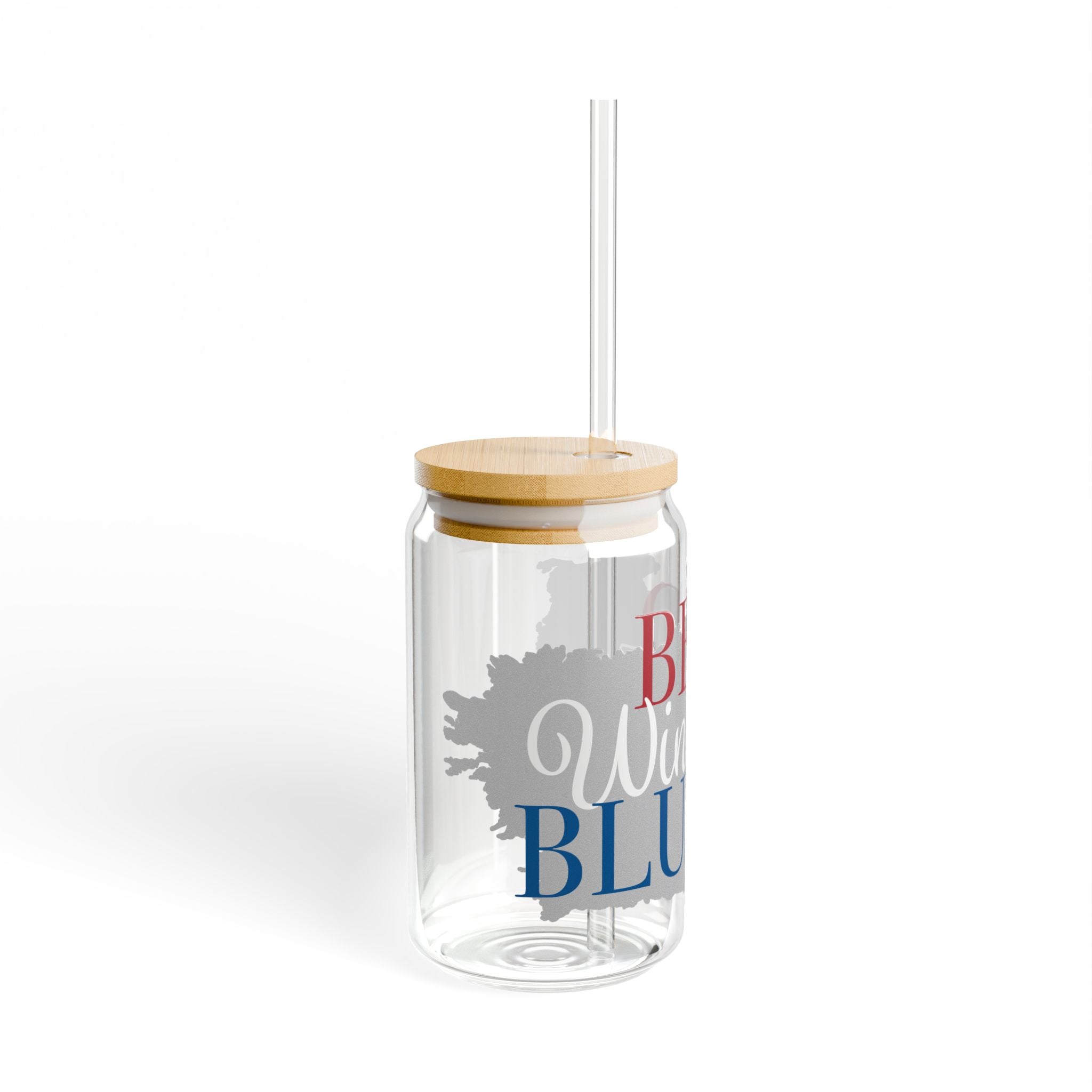 Bed, Wine & Blue 16oz Sipper Glass — Patriotic Red White Blue Drink Jar with Straw