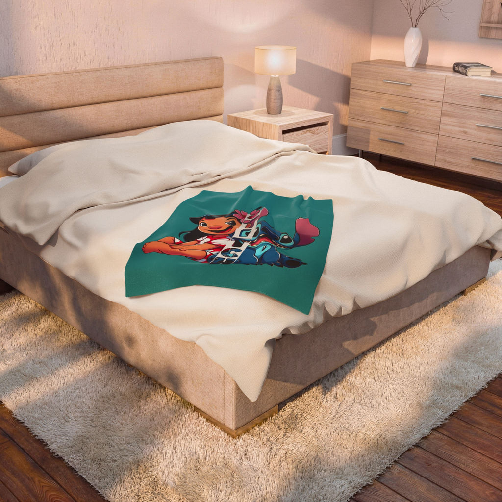 Lilo & Stitch Velveteen Plush Blanket – Cute Cartoon Disney Throw