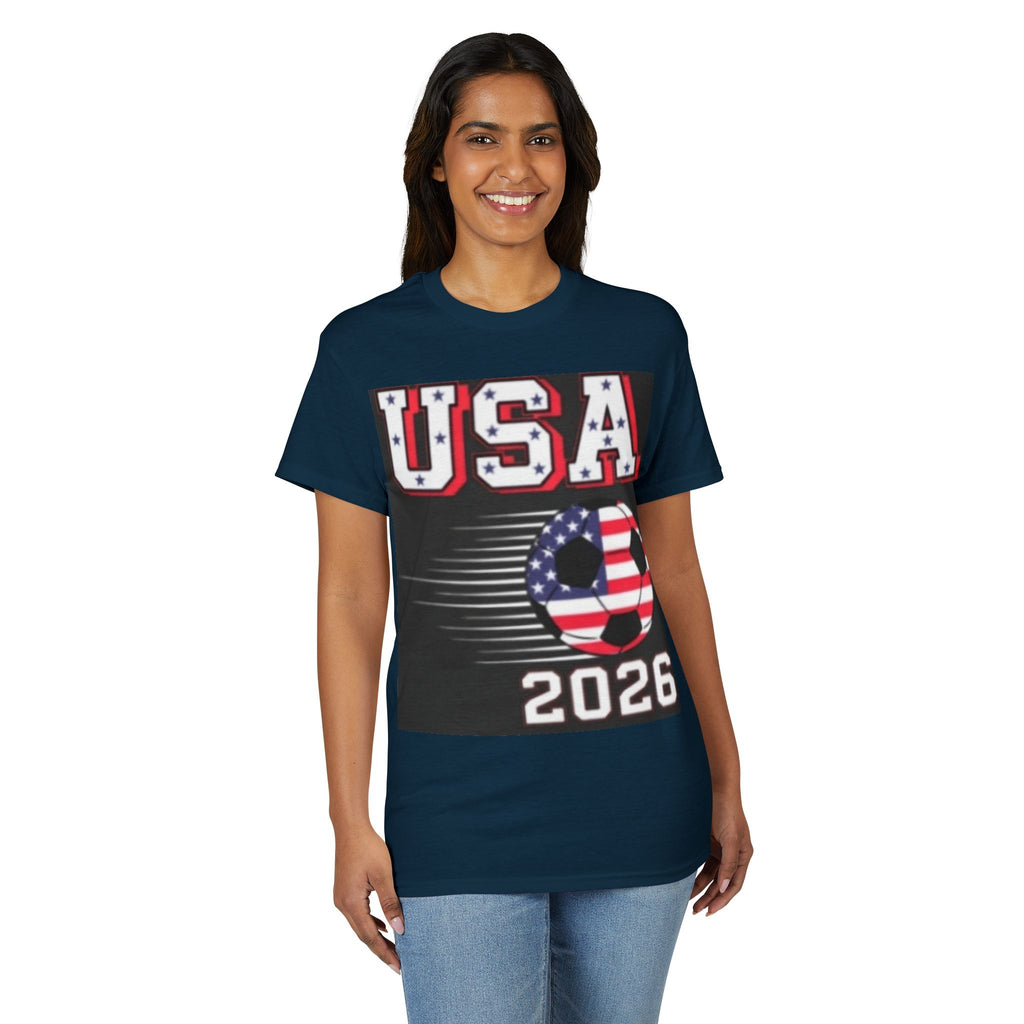 USA Soccer 2026 T-Shirt — American Flag Soccer Ball World Cup Tee