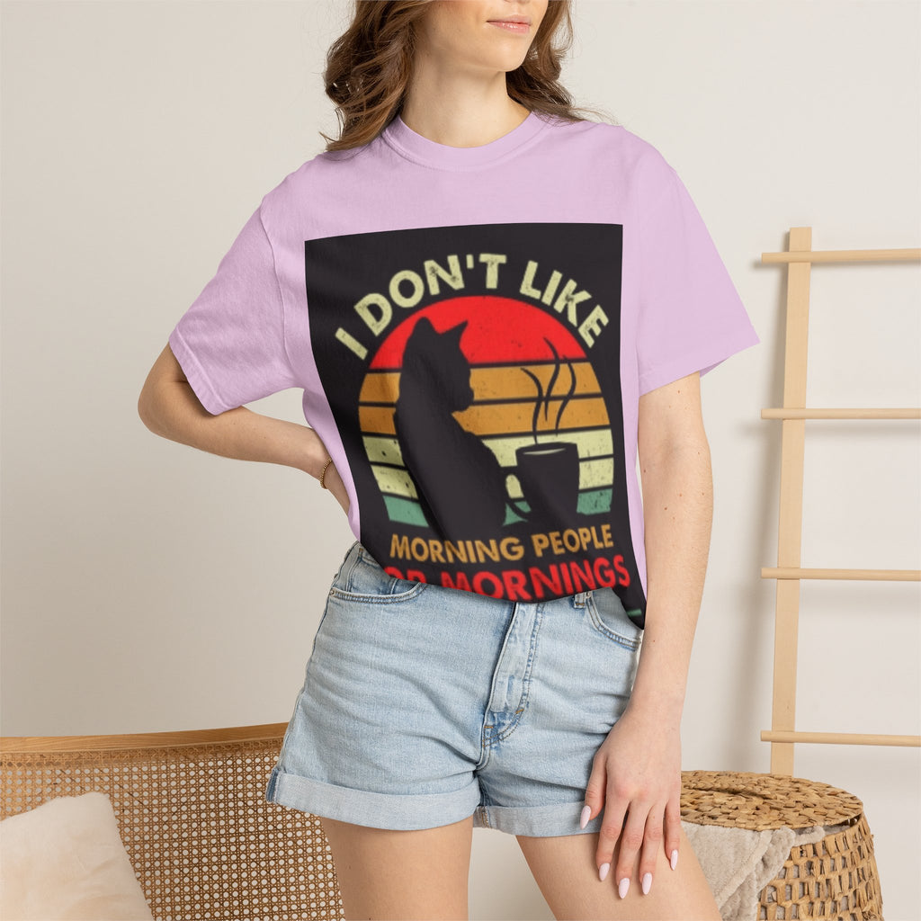 I Don't Like Morning People T-Shirt — Cat & Coffee Retro Graphic Tee