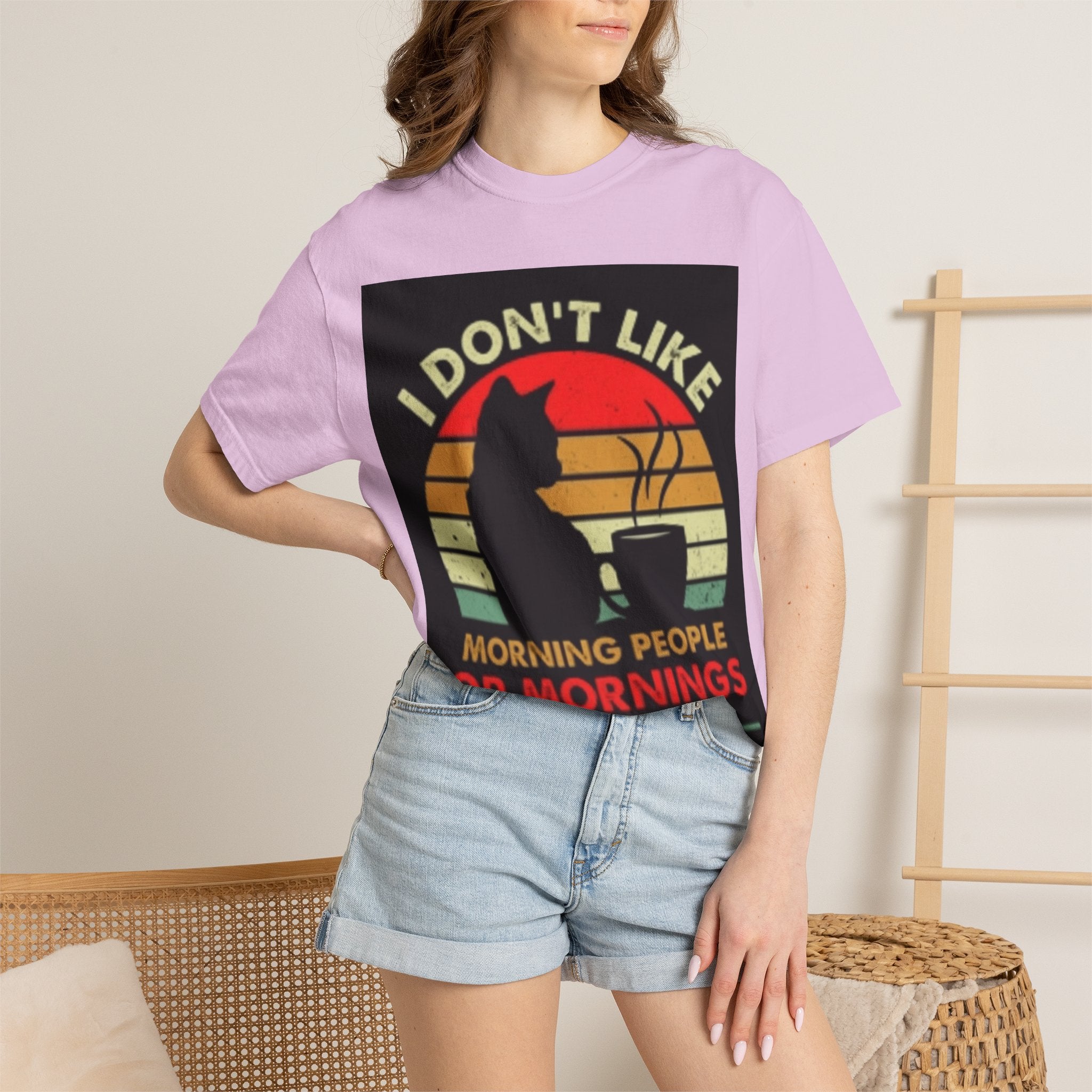 I Don't Like Morning People T-Shirt — Cat & Coffee Retro Graphic Tee