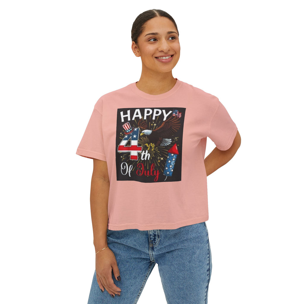 Happy 4th of July Women's Boxy Tee – Patriotic Eagle & Fireworks Top