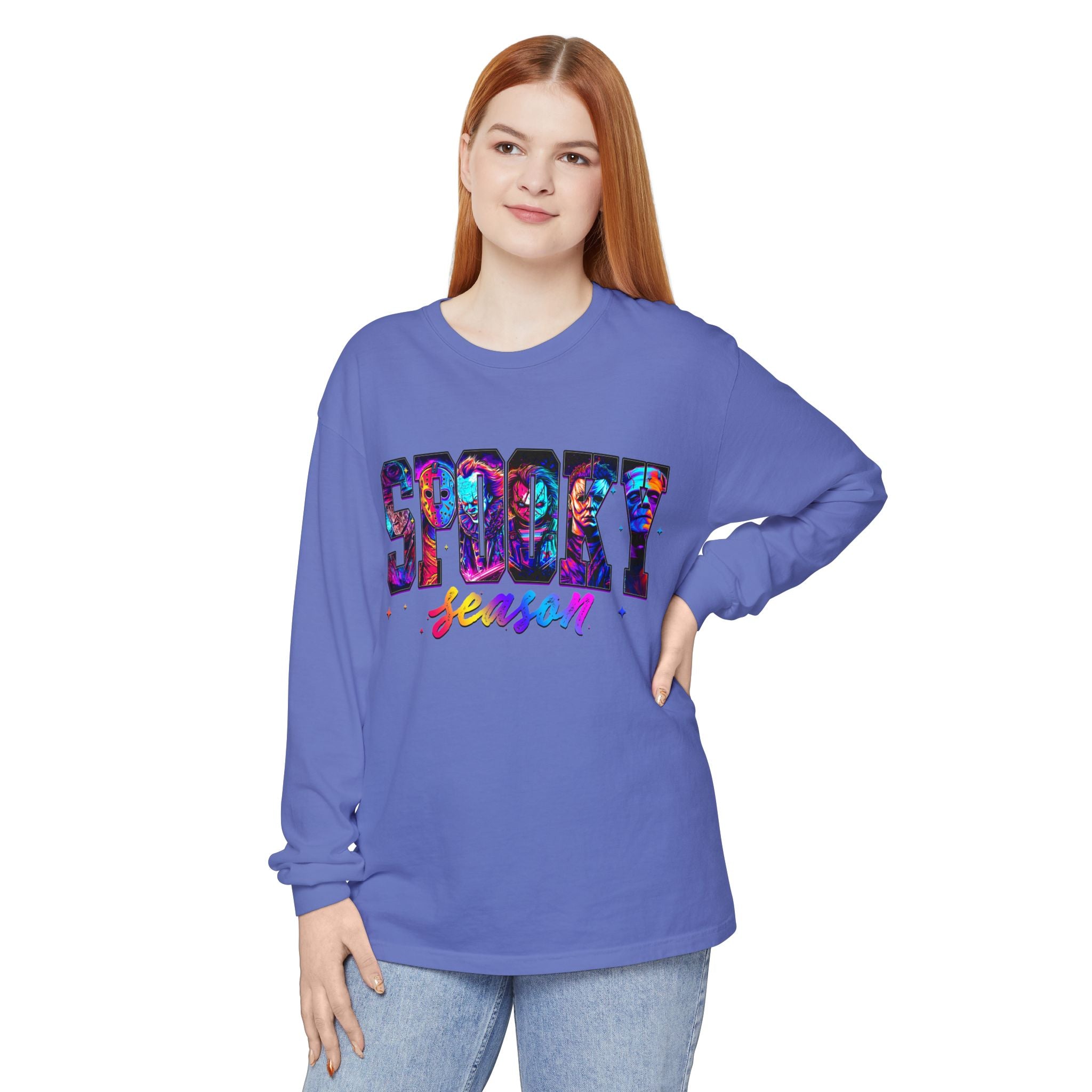 Spooky Season Long Sleeve Tee — Colorful Halloween Graphic