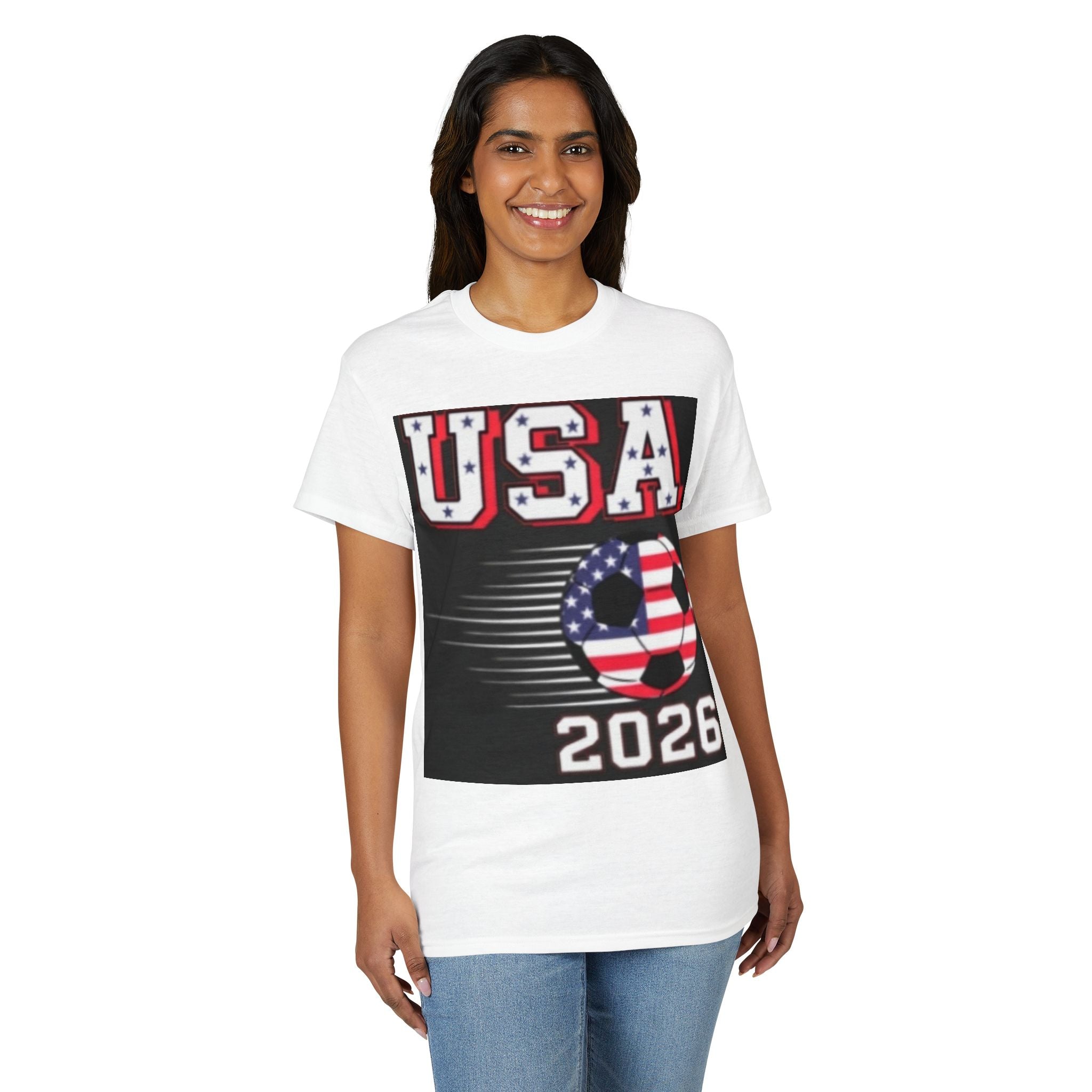 USA Soccer 2026 T-Shirt — American Flag Soccer Ball World Cup Tee