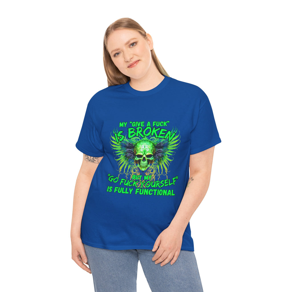Graphic Tee — Green Skull 'My Other Half Is Broken, So Fuck Yourself' Punk T-Shirt