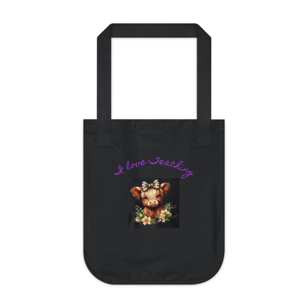 Tote Bag — "I Love Teaching" Cute Cow Floral Organic Canvas Tote