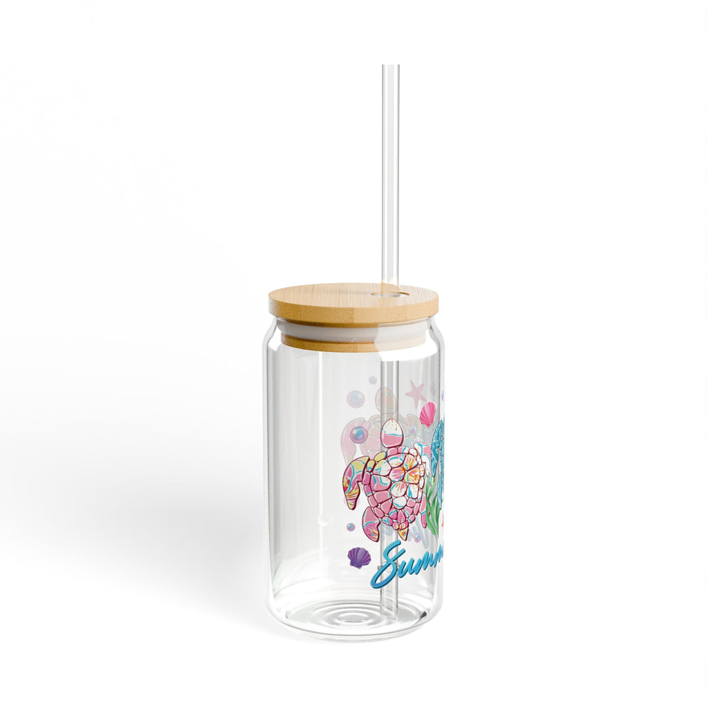 Sea Turtle Sipper Glass 16oz – Summer Vibes Beach Drink Jar
