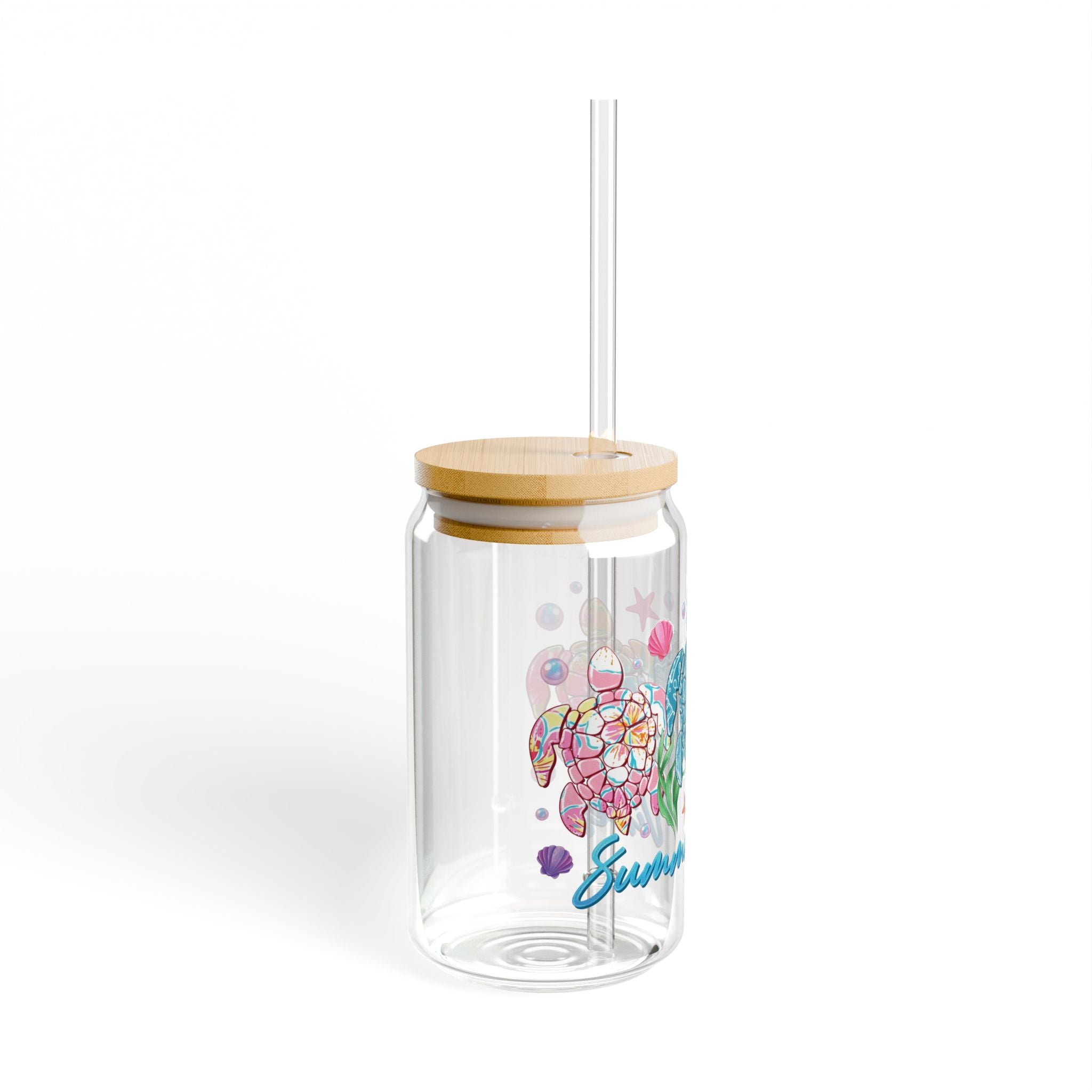 Sea Turtle Sipper Glass 16oz – Summer Vibes Beach Drink Jar