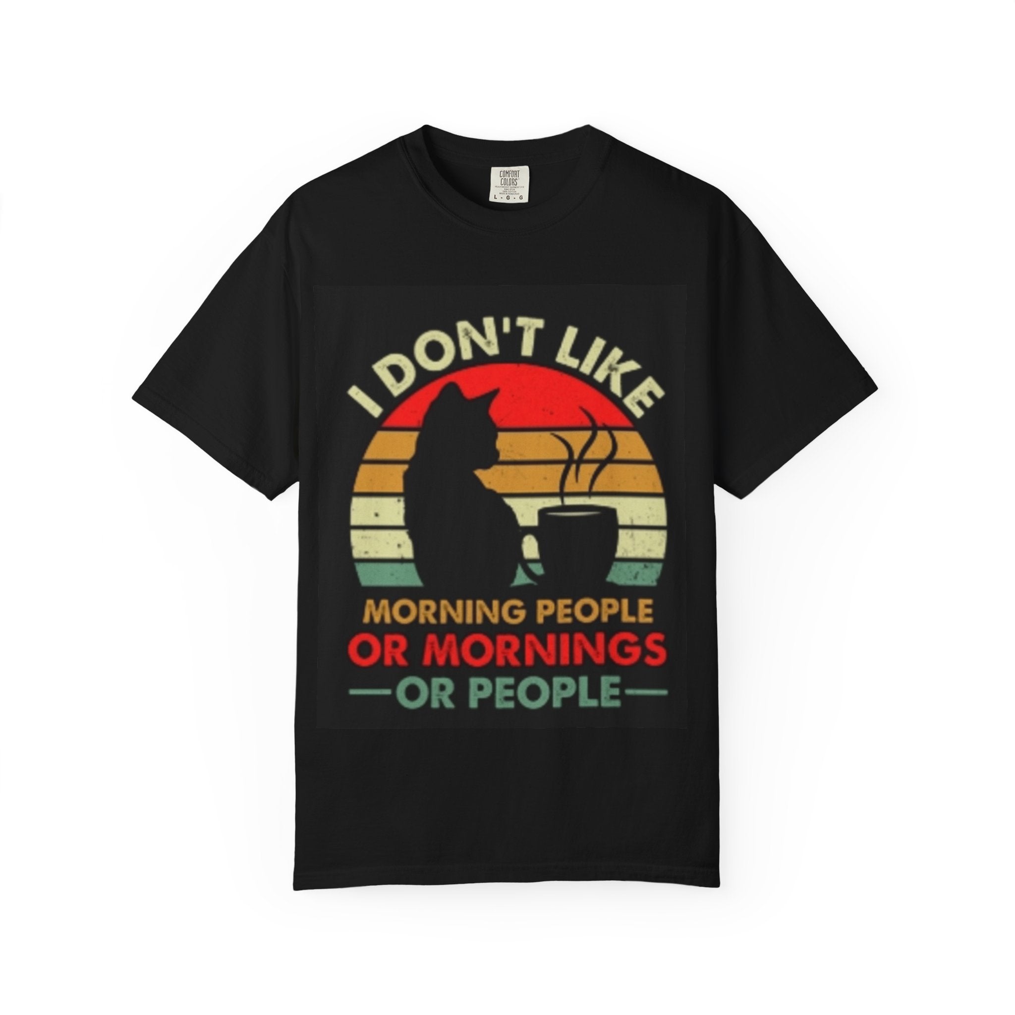 I Don't Like Morning People T-Shirt — Cat & Coffee Retro Graphic Tee