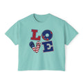 Patriotic LOVE Boxy Tee — Women's 4th of July American Flag Graphic Shirt