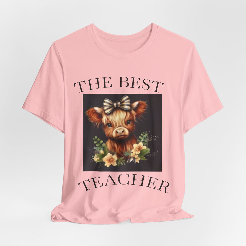 The Best Teacher Cow Tee — Cute Floral Cow Graphic Teacher T-Shirt