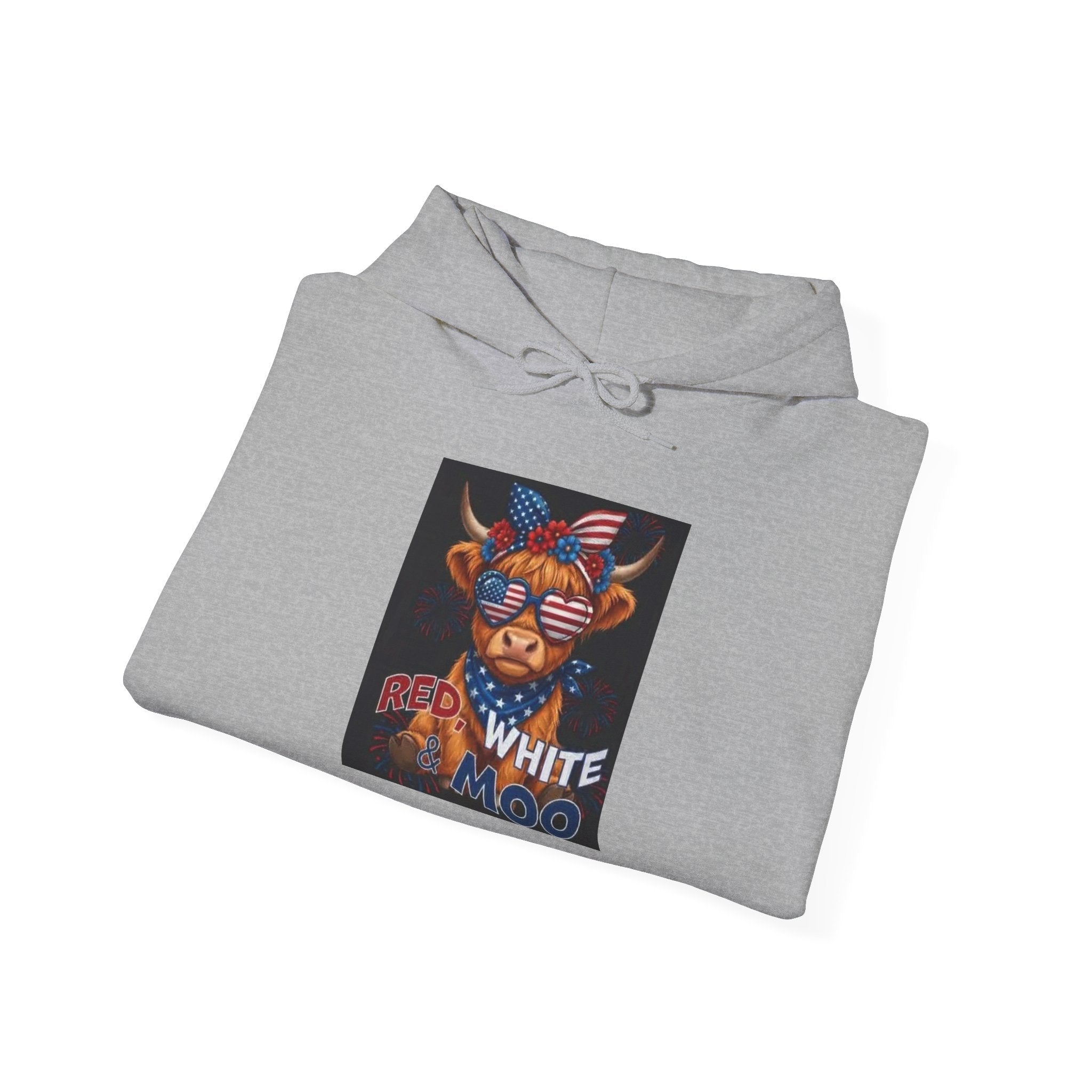 Patriotic Cow Graphic Hoodie — "Red White Moo" Americana Farmwear