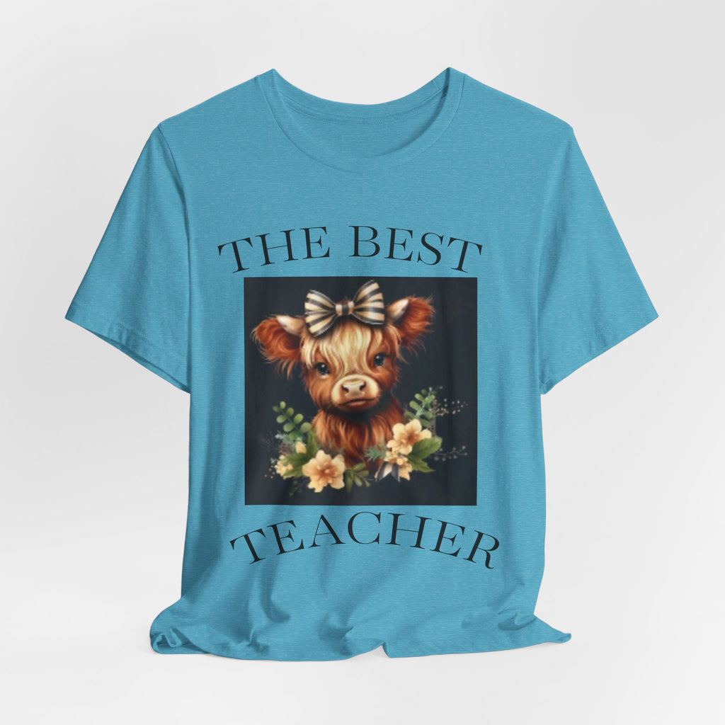 The Best Teacher Cow Tee — Cute Floral Cow Graphic Teacher T-Shirt