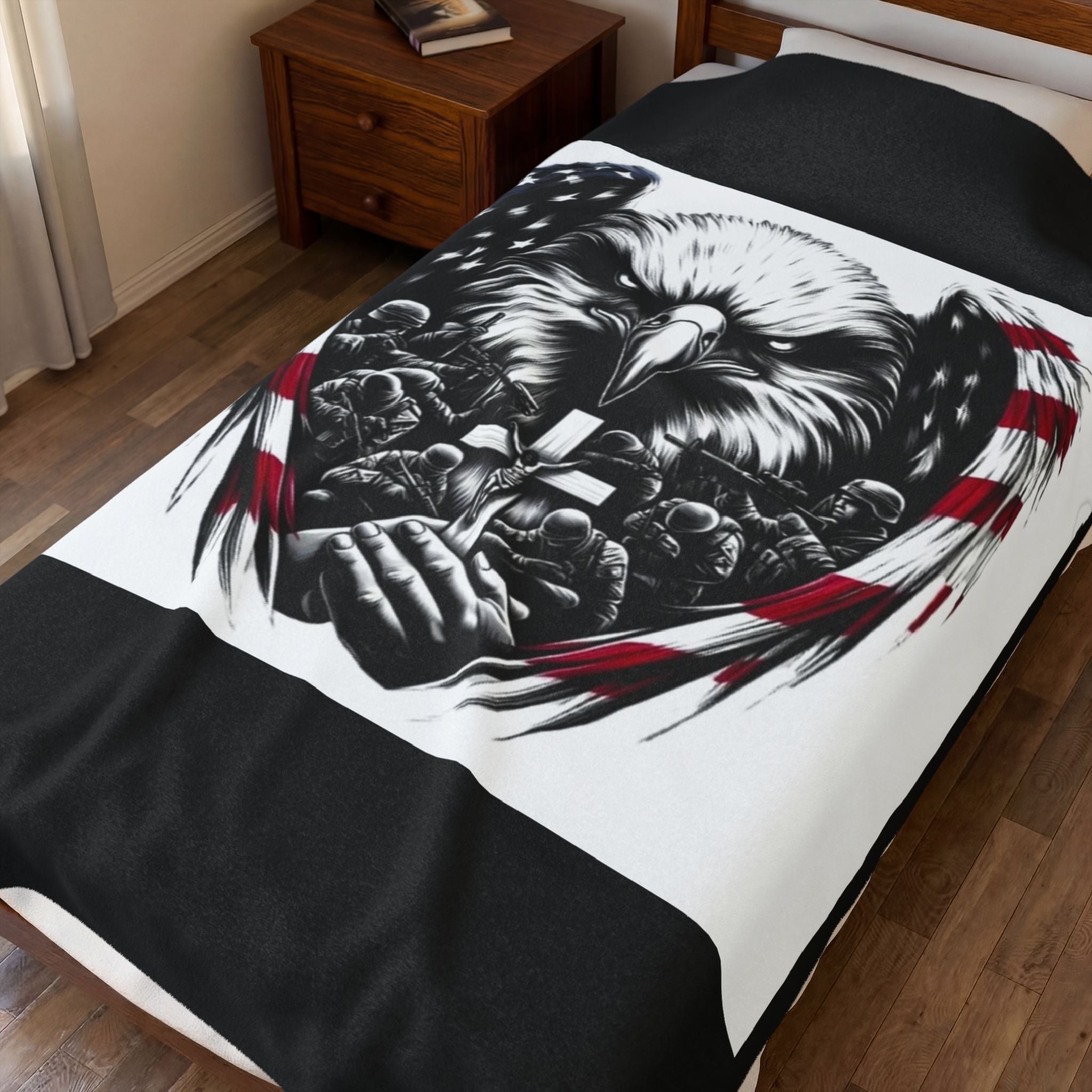 American Eagle Prayer Velveteen Plush Blanket — Patriotic Memorial Throw