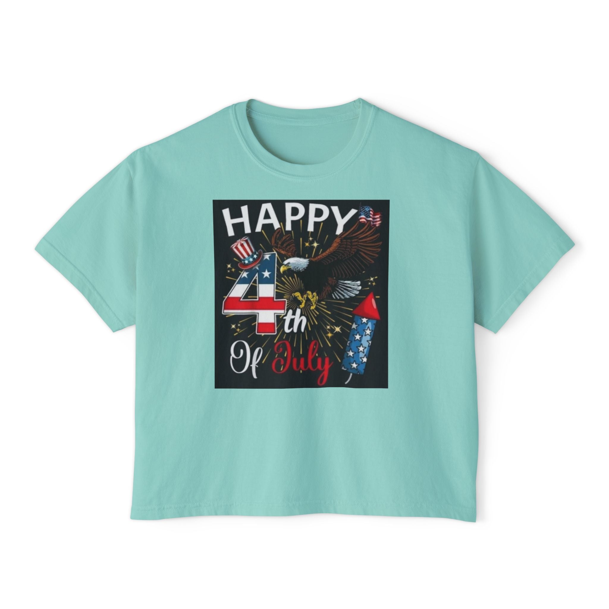 Happy 4th of July Women's Boxy Tee – Patriotic Eagle & Fireworks Top