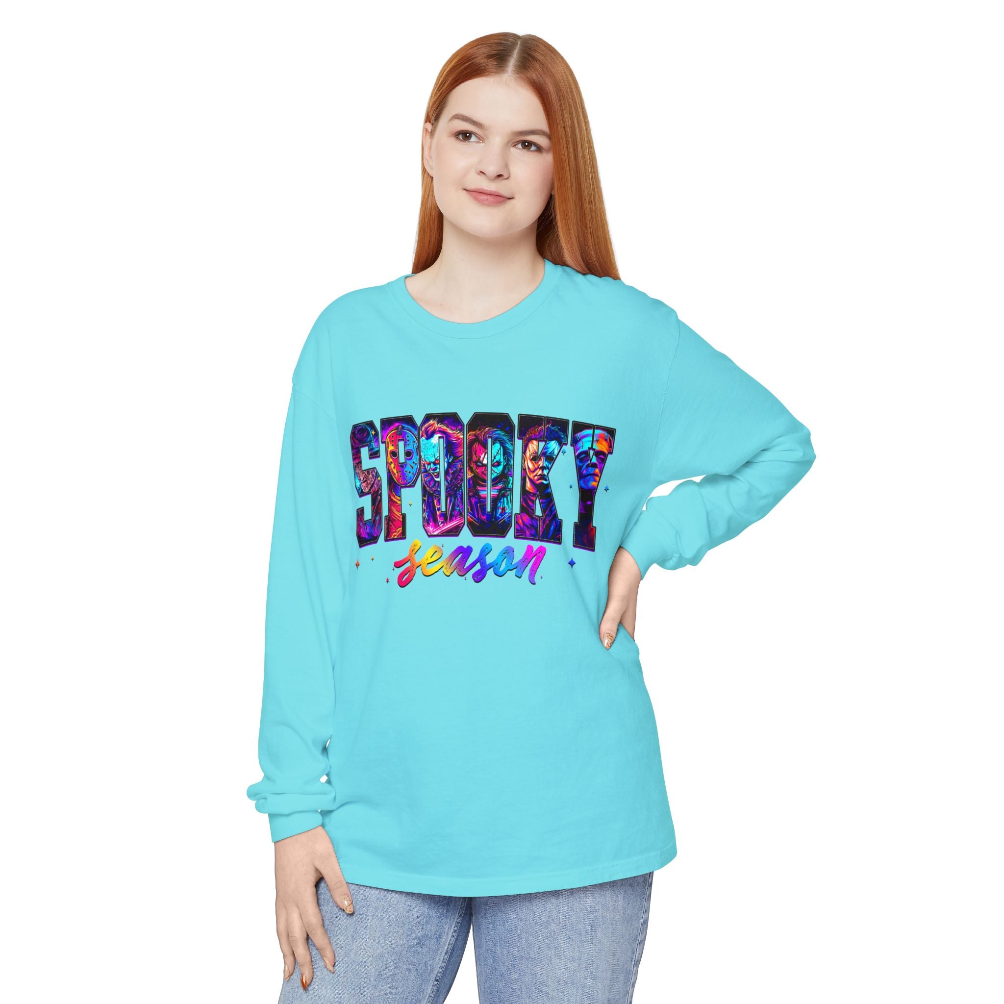 Spooky Season Long Sleeve Tee — Colorful Halloween Graphic