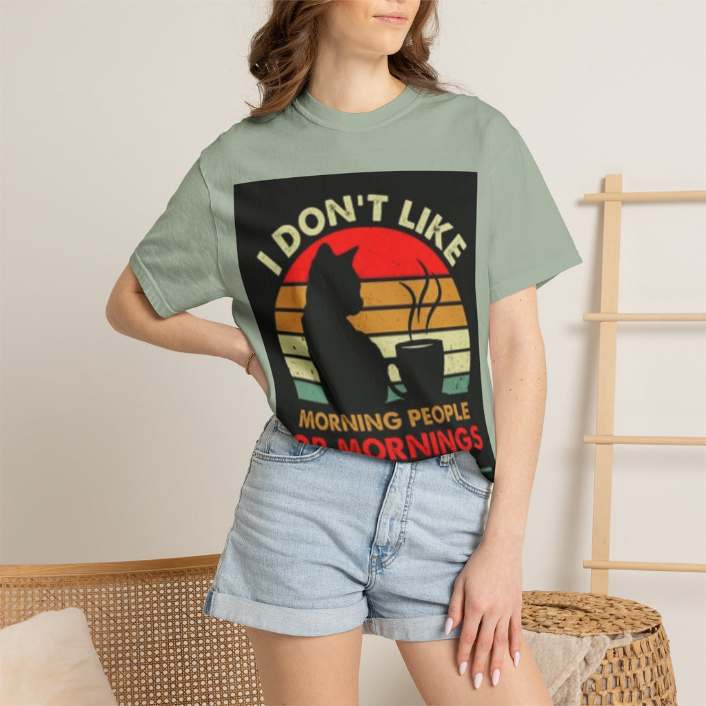 I Don't Like Morning People T-Shirt — Cat & Coffee Retro Graphic Tee