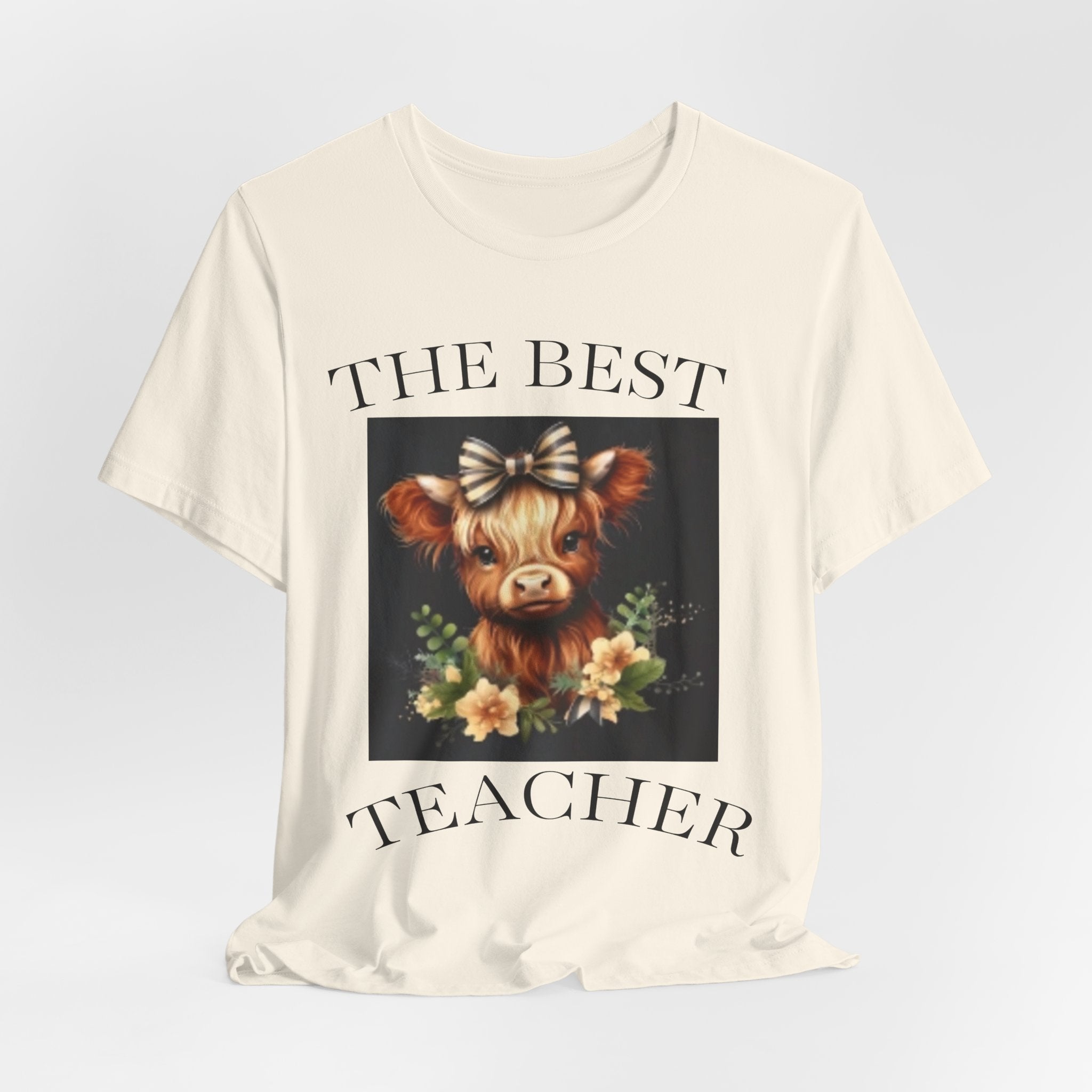 The Best Teacher Cow Tee — Cute Floral Cow Graphic Teacher T-Shirt