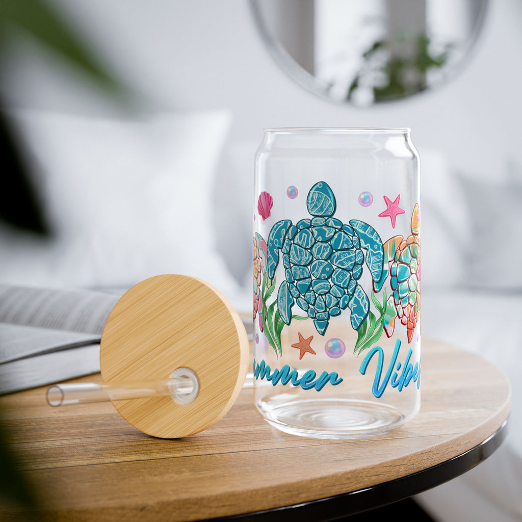 Sea Turtle Sipper Glass - 16oz Summer Vibes Drink Tumbler