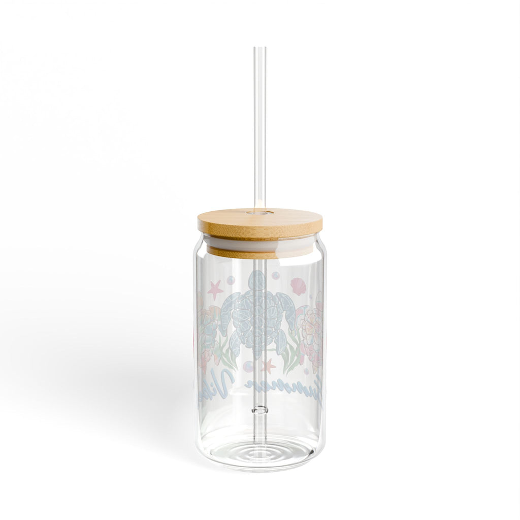 Sea Turtle Sipper Glass 16oz – Summer Vibes Beach Drink Jar