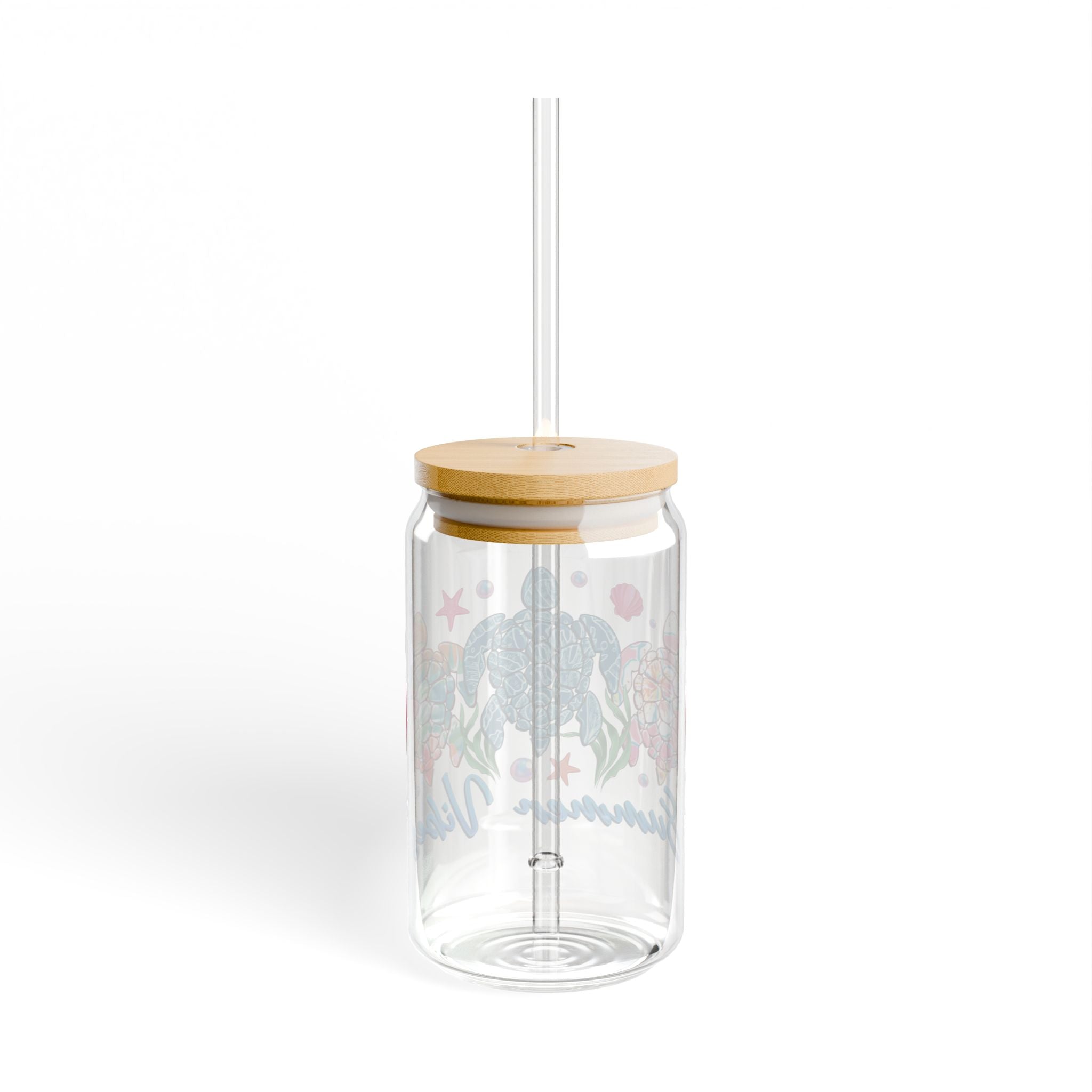 Sea Turtle Sipper Glass 16oz – Summer Vibes Beach Drink Jar