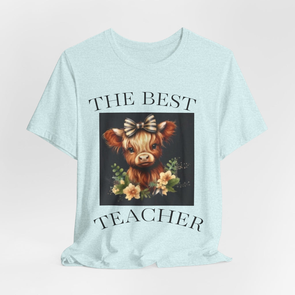 The Best Teacher Cow Tee — Cute Floral Cow Graphic Teacher T-Shirt