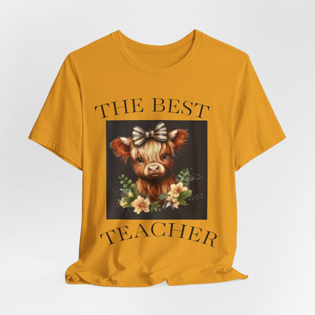 The Best Teacher Cow Tee — Cute Floral Cow Graphic Teacher T-Shirt