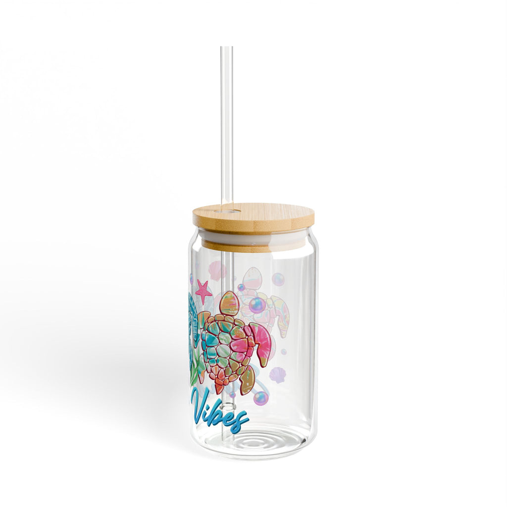 Sea Turtle Sipper Glass - 16oz Summer Vibes Drink Tumbler