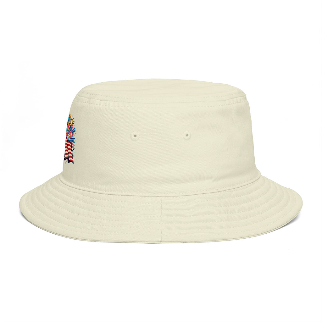 Patriotic Fireworks American Flag Bucket Hat — 4th of July USA Celebration Hat