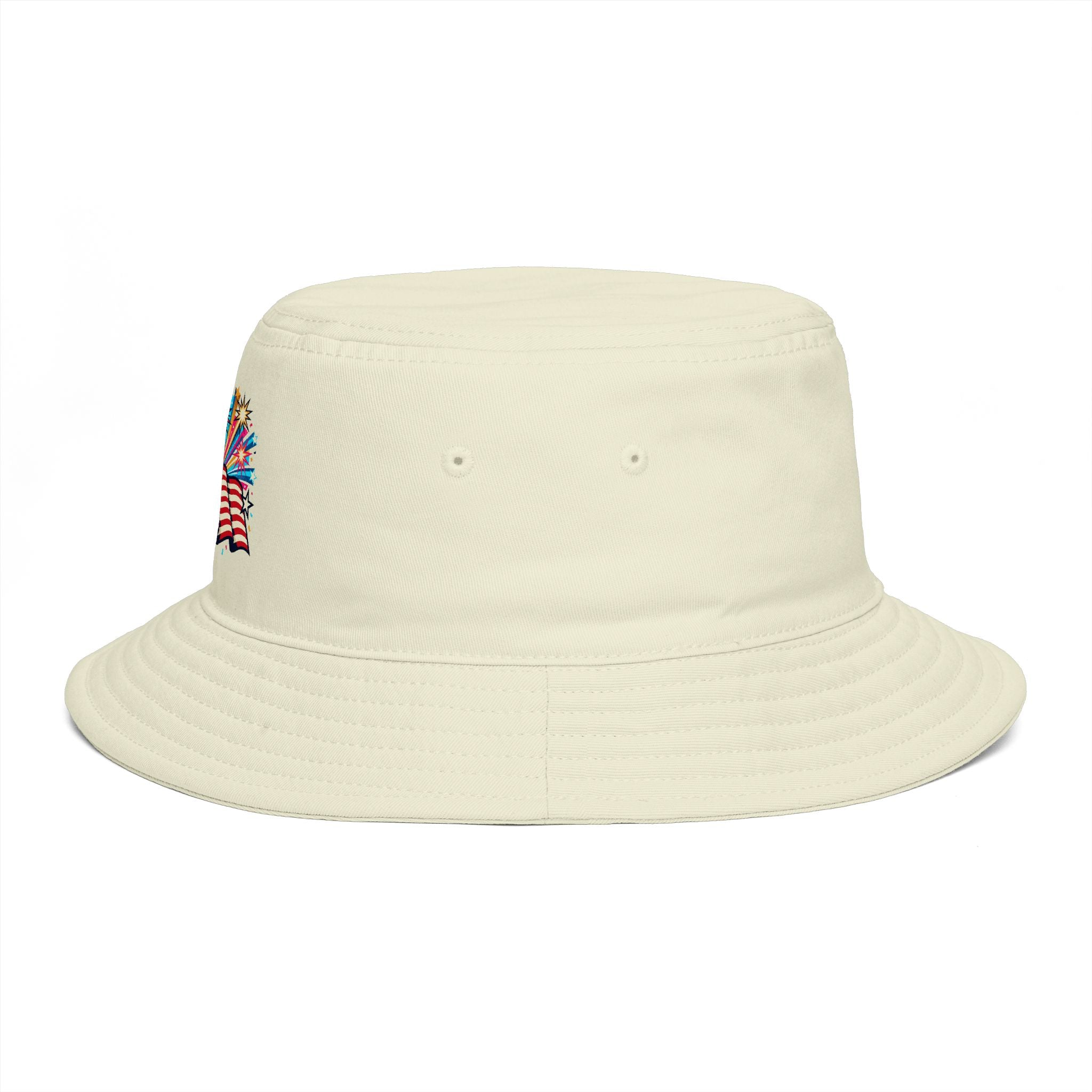 Patriotic Fireworks American Flag Bucket Hat — 4th of July USA Celebration Hat