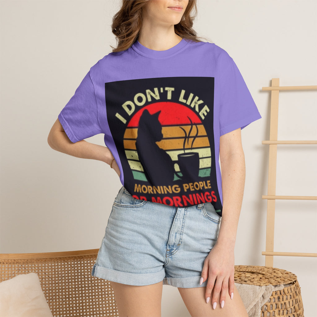 I Don't Like Morning People T-Shirt — Cat & Coffee Retro Graphic Tee