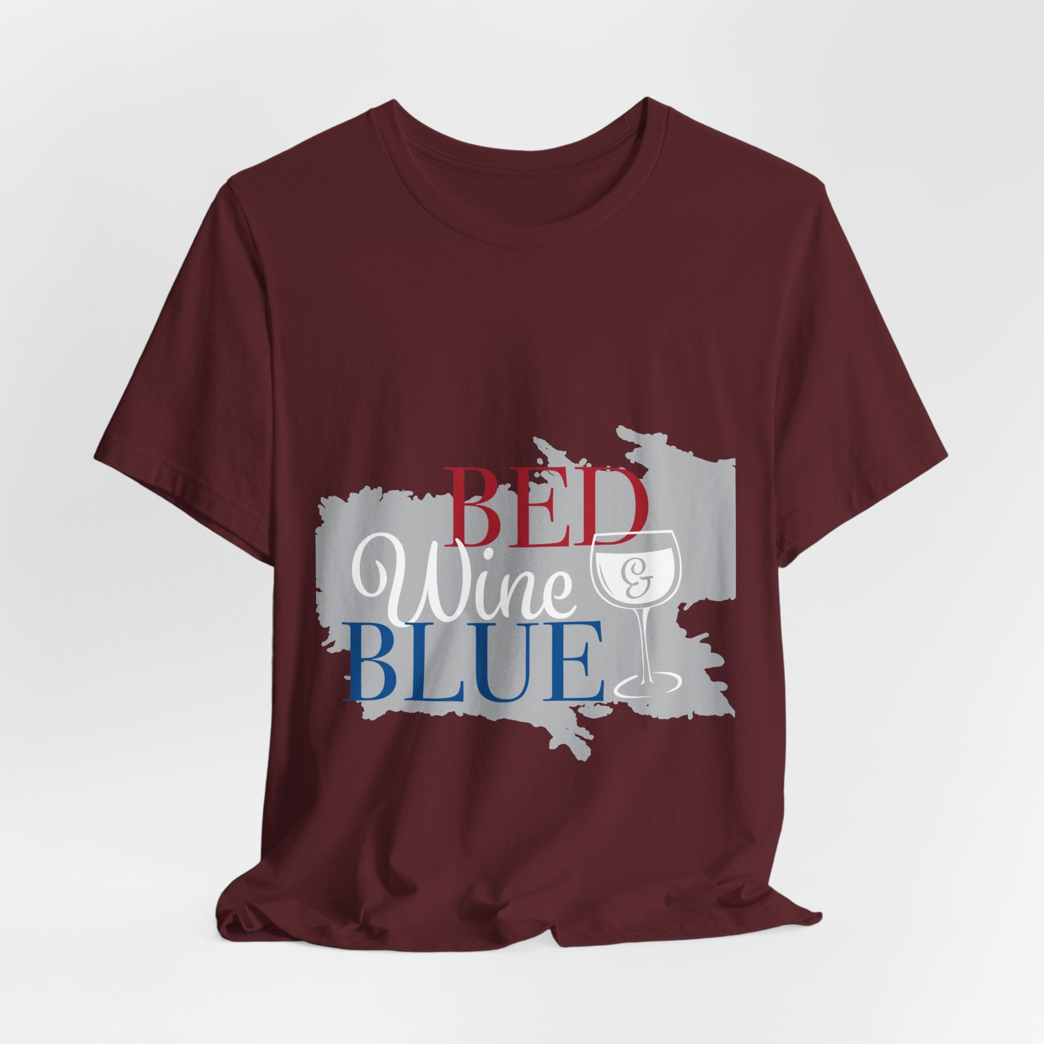 Bed Wine & Blue Tee – Patriotic Relaxation Graphic Shirt
