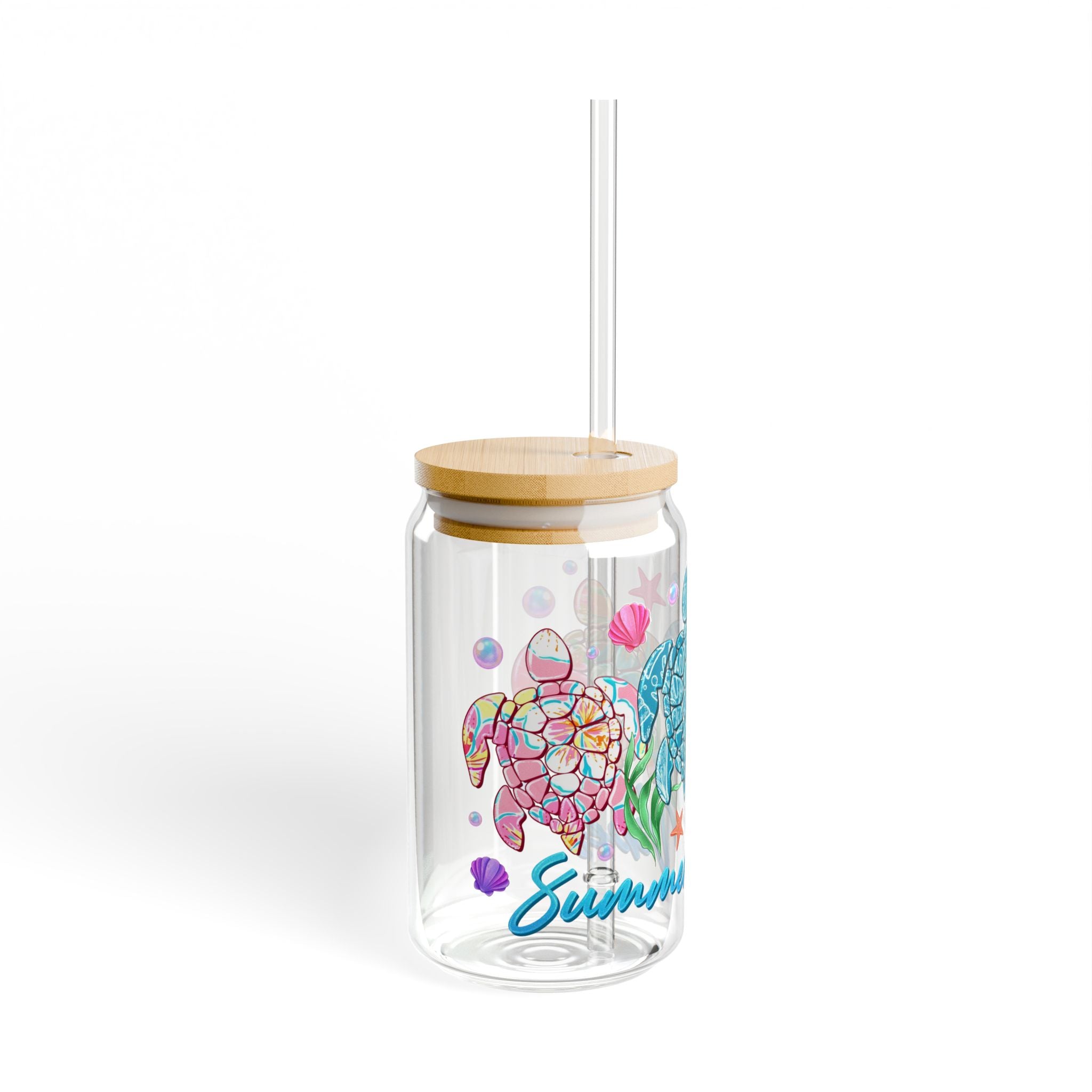 Sea Turtle Sipper Glass - 16oz Summer Vibes Drink Tumbler