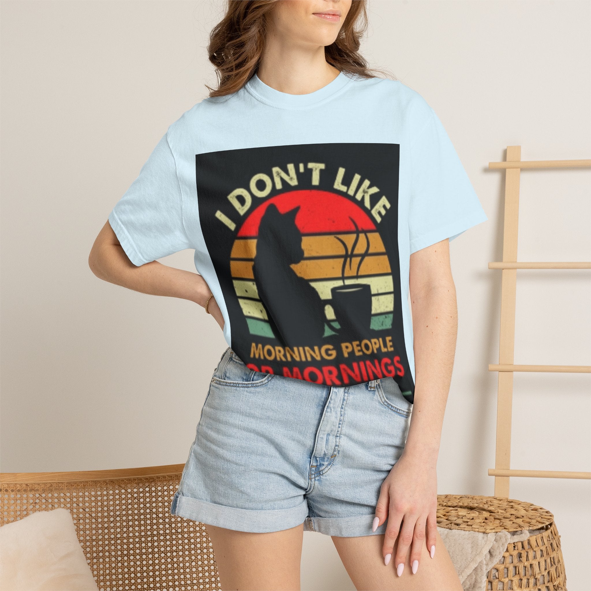 I Don't Like Morning People T-Shirt — Cat & Coffee Retro Graphic Tee