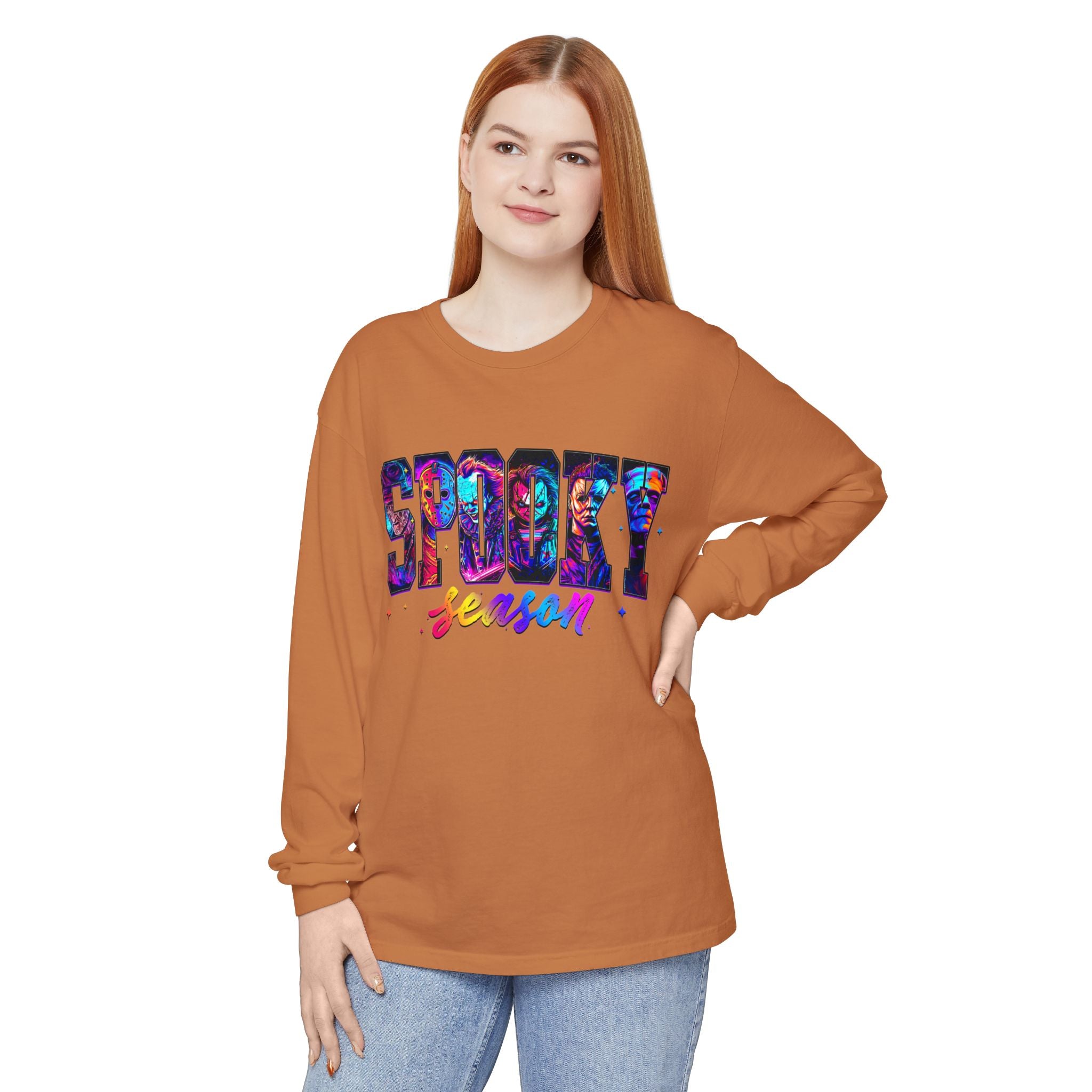 Spooky Season Long Sleeve Tee — Colorful Halloween Graphic