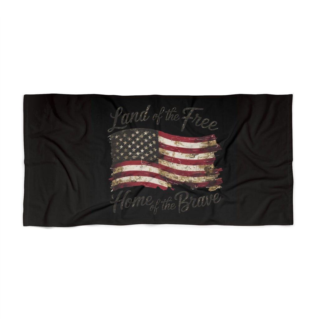 Patriotic American Flag Beach Towel – "Land of the Free, Home of the Brave"