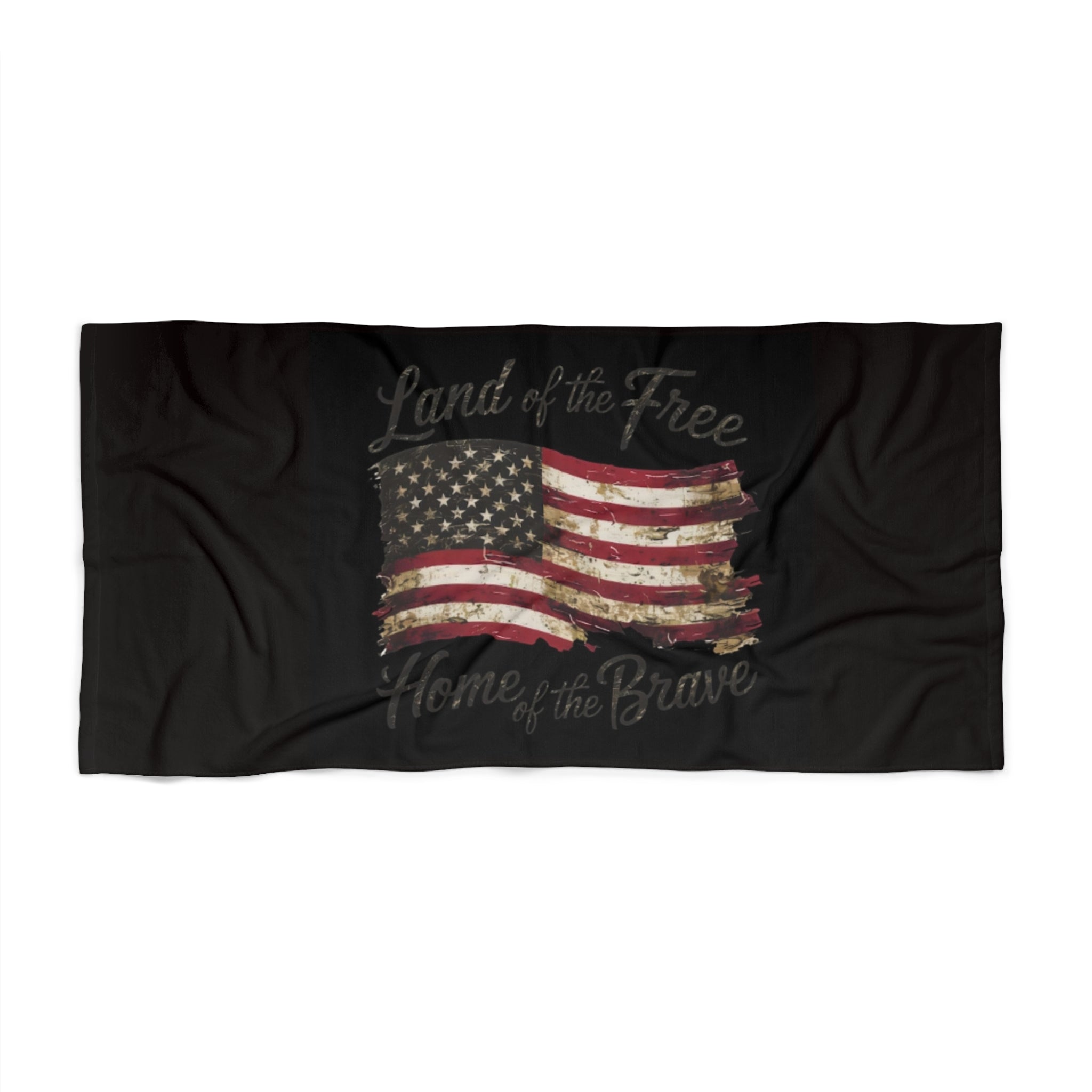 Patriotic American Flag Beach Towel – "Land of the Free, Home of the Brave"