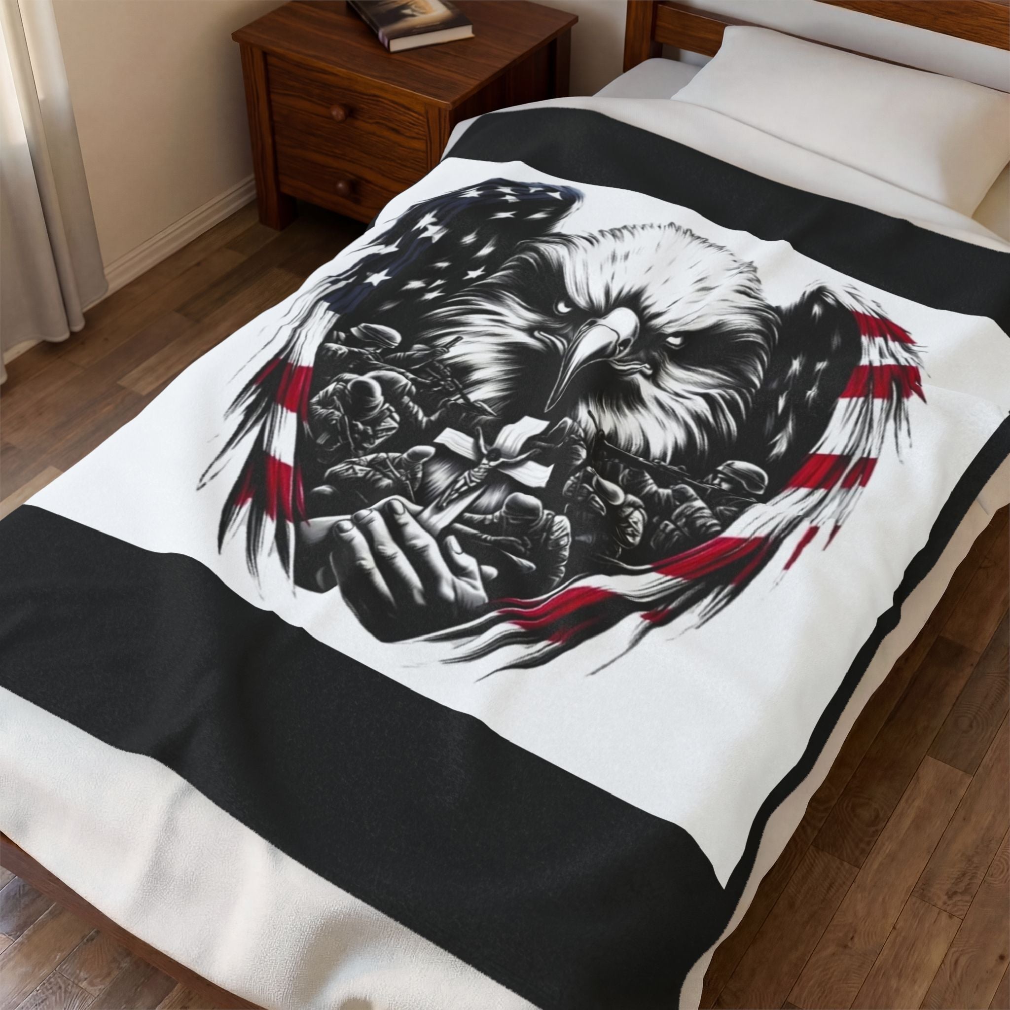 American Eagle Prayer Velveteen Plush Blanket — Patriotic Memorial Throw