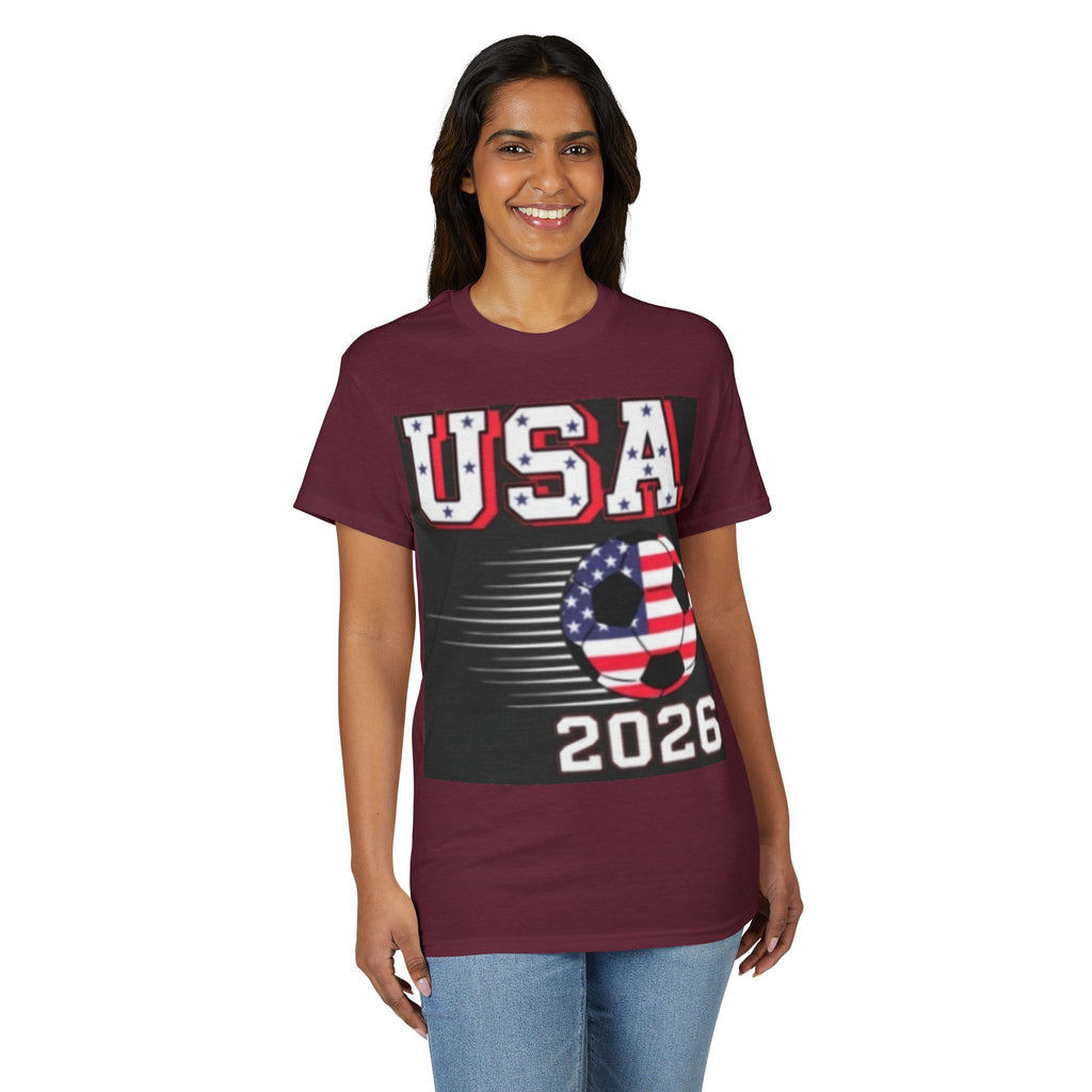 USA Soccer 2026 T-Shirt — American Flag Soccer Ball World Cup Tee