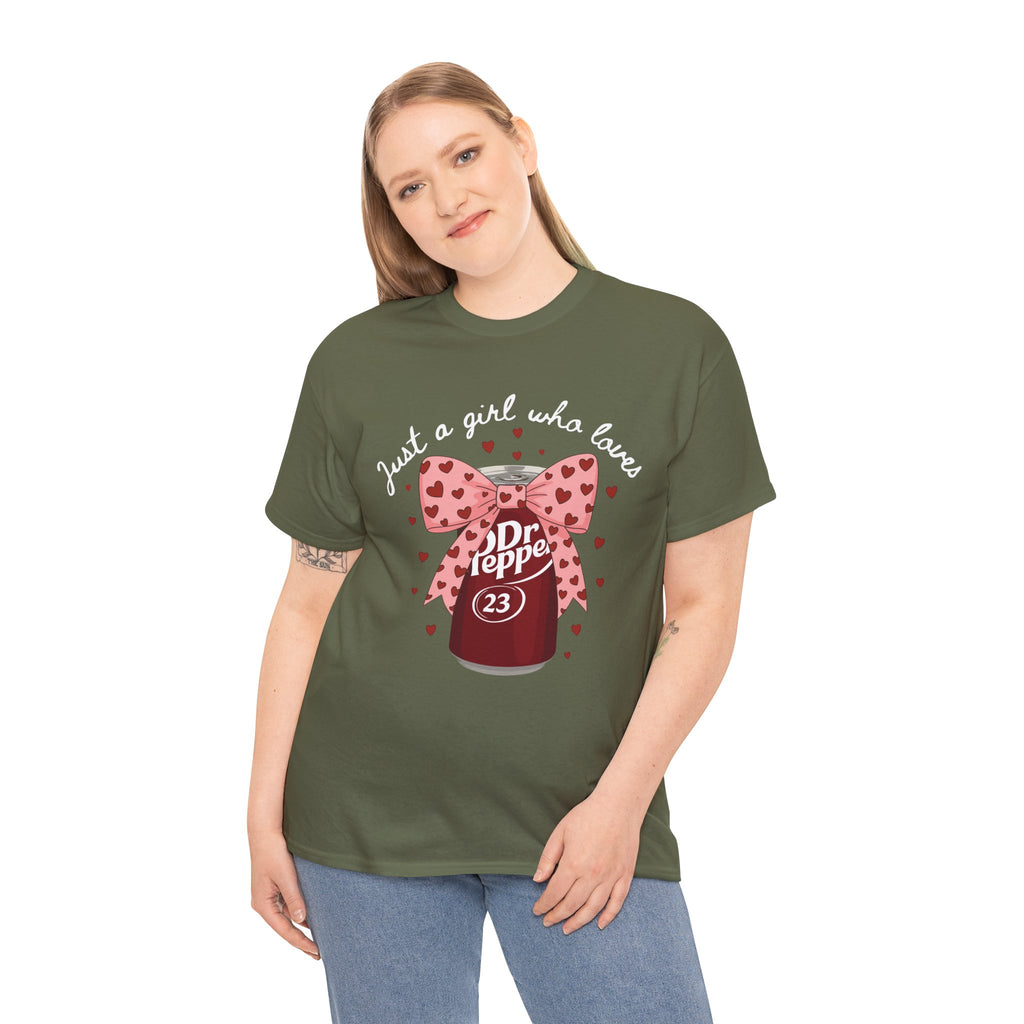 Dr Pepper 23 Tee — "Just a Girl Who Loves" Cute Soda Bow T-Shirt
