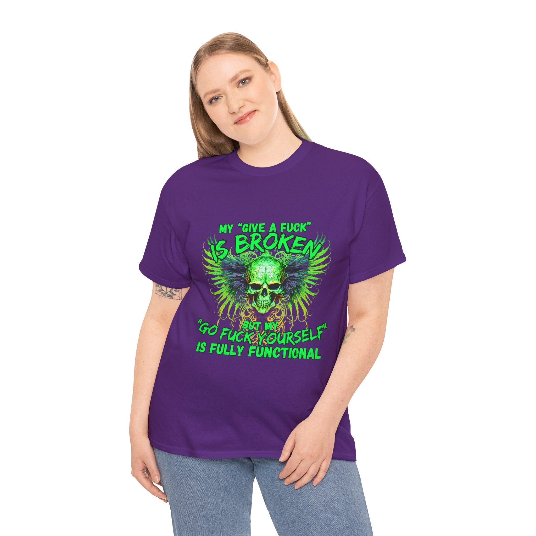Graphic Tee — Green Skull 'My Other Half Is Broken, So Fuck Yourself' Punk T-Shirt