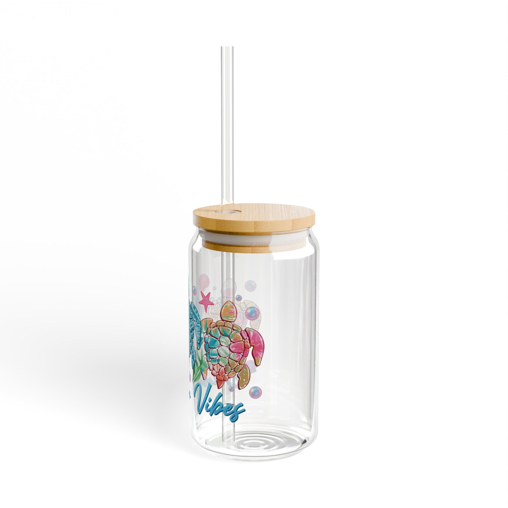 Sea Turtle Sipper Glass 16oz – Summer Vibes Beach Drink Jar