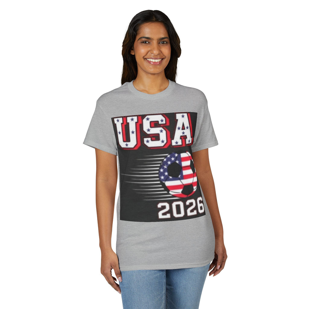 USA Soccer 2026 T-Shirt — American Flag Soccer Ball World Cup Tee