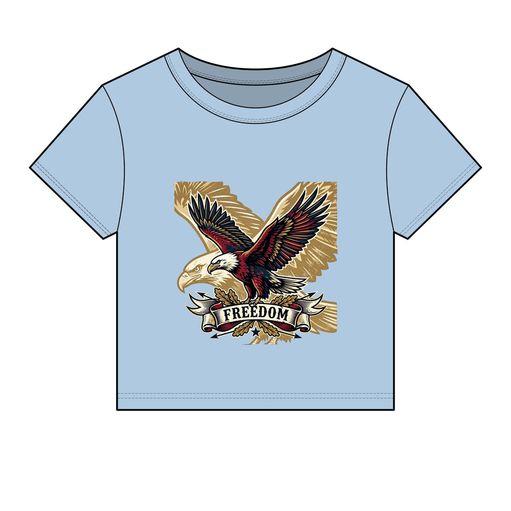 Freedom Eagle Baby Tee — Women's Graphic Crop Tee with Patriotic Eagle Design