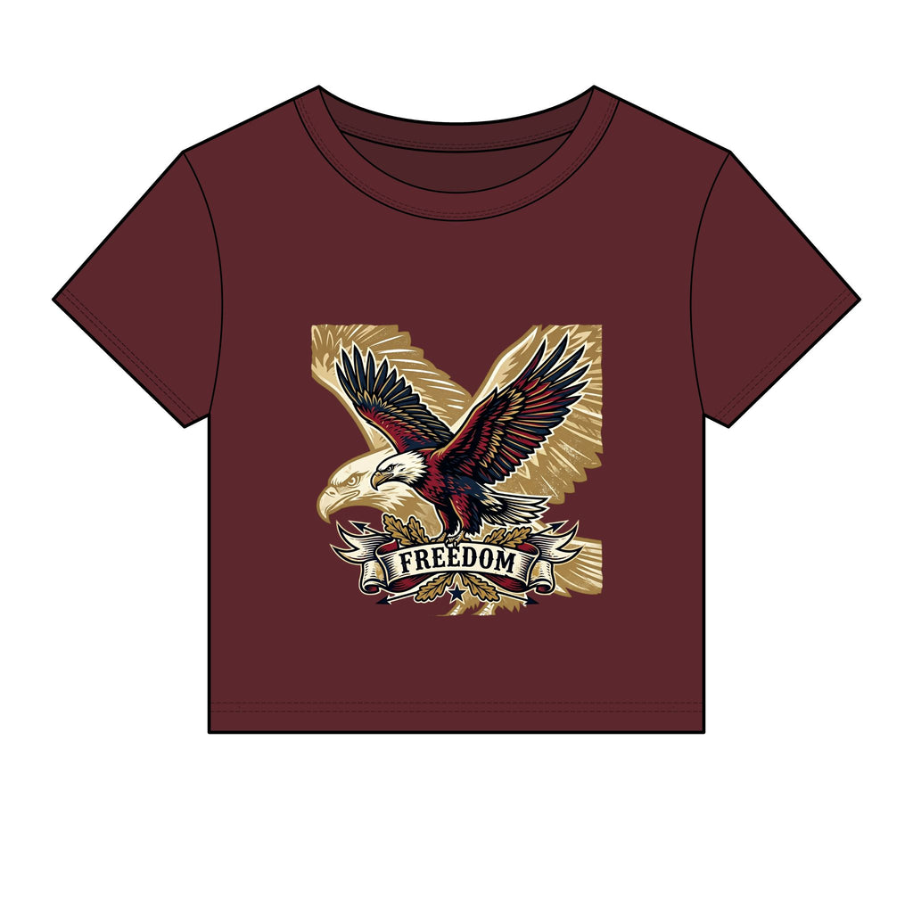 Freedom Eagle Baby Tee — Women's Graphic Crop Tee with Patriotic Eagle Design