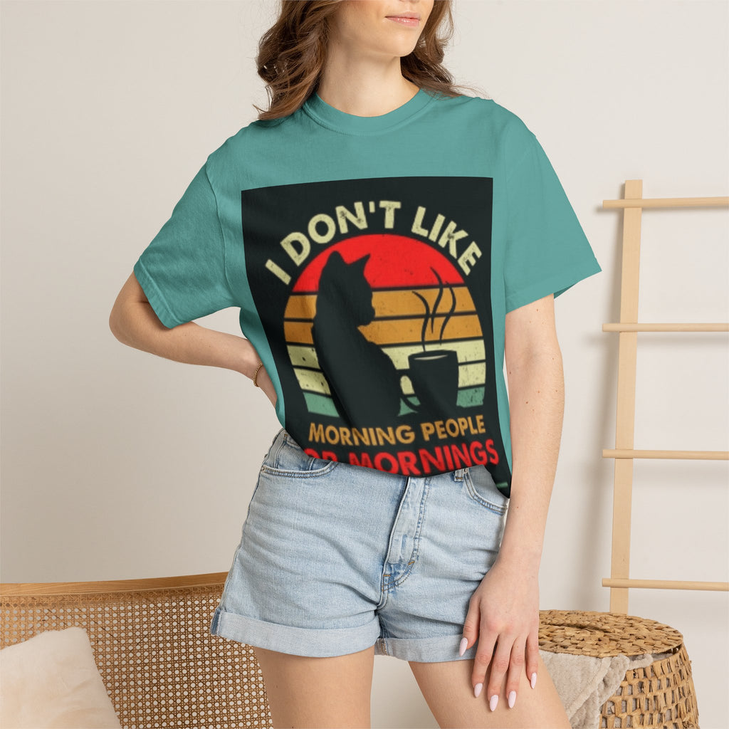 I Don't Like Morning People T-Shirt — Cat & Coffee Retro Graphic Tee