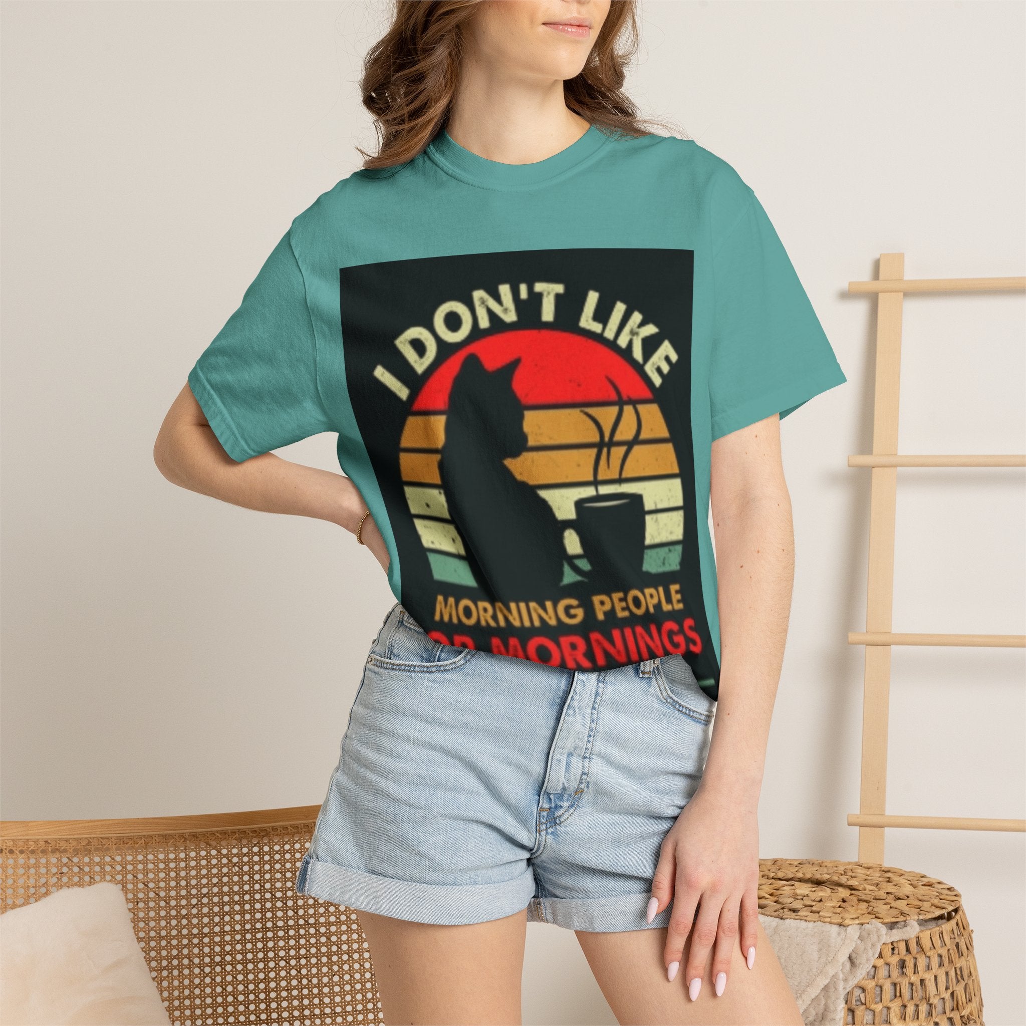 I Don't Like Morning People T-Shirt — Cat & Coffee Retro Graphic Tee