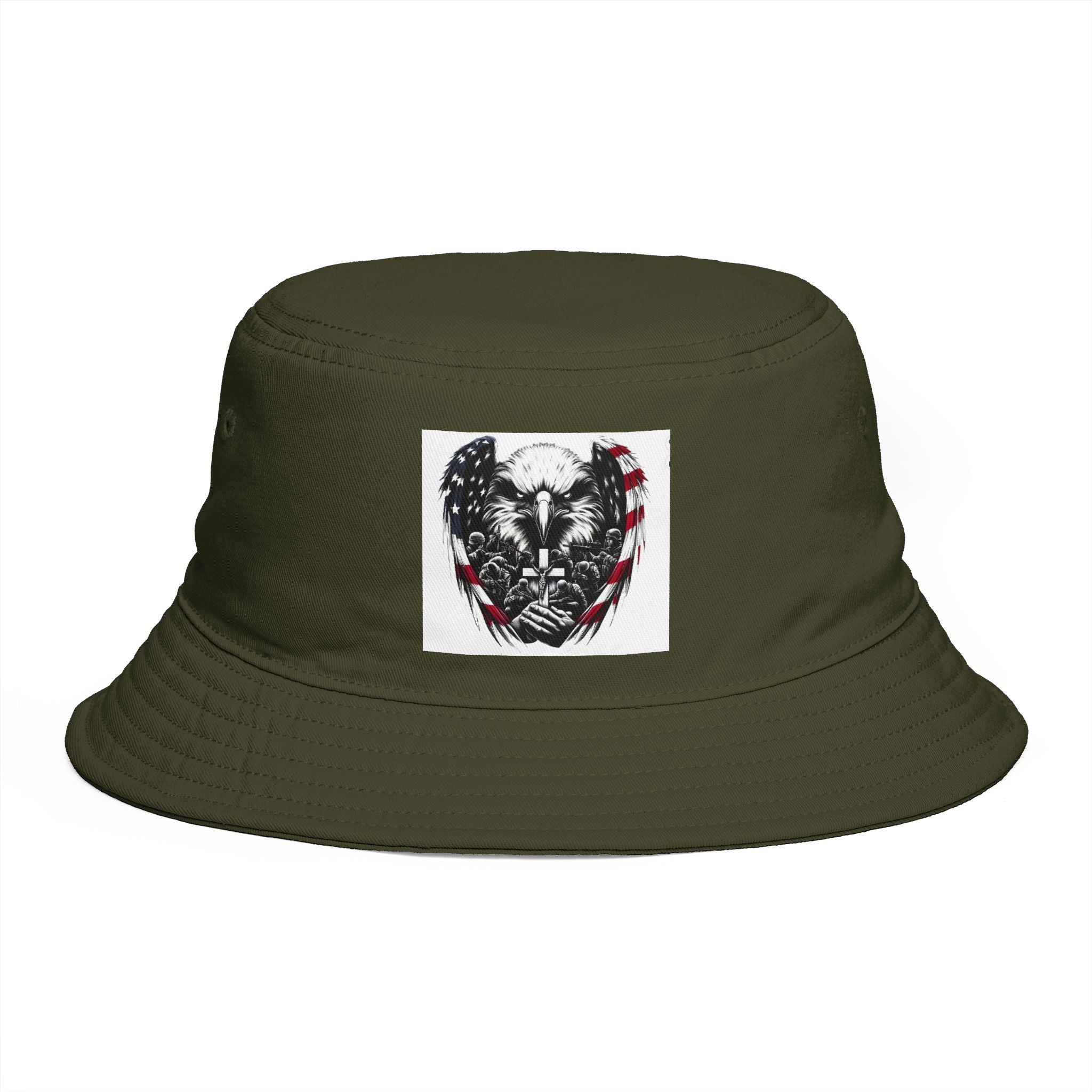 Patriotic Eagle Bucket Hat – American Flag Heart Graphic