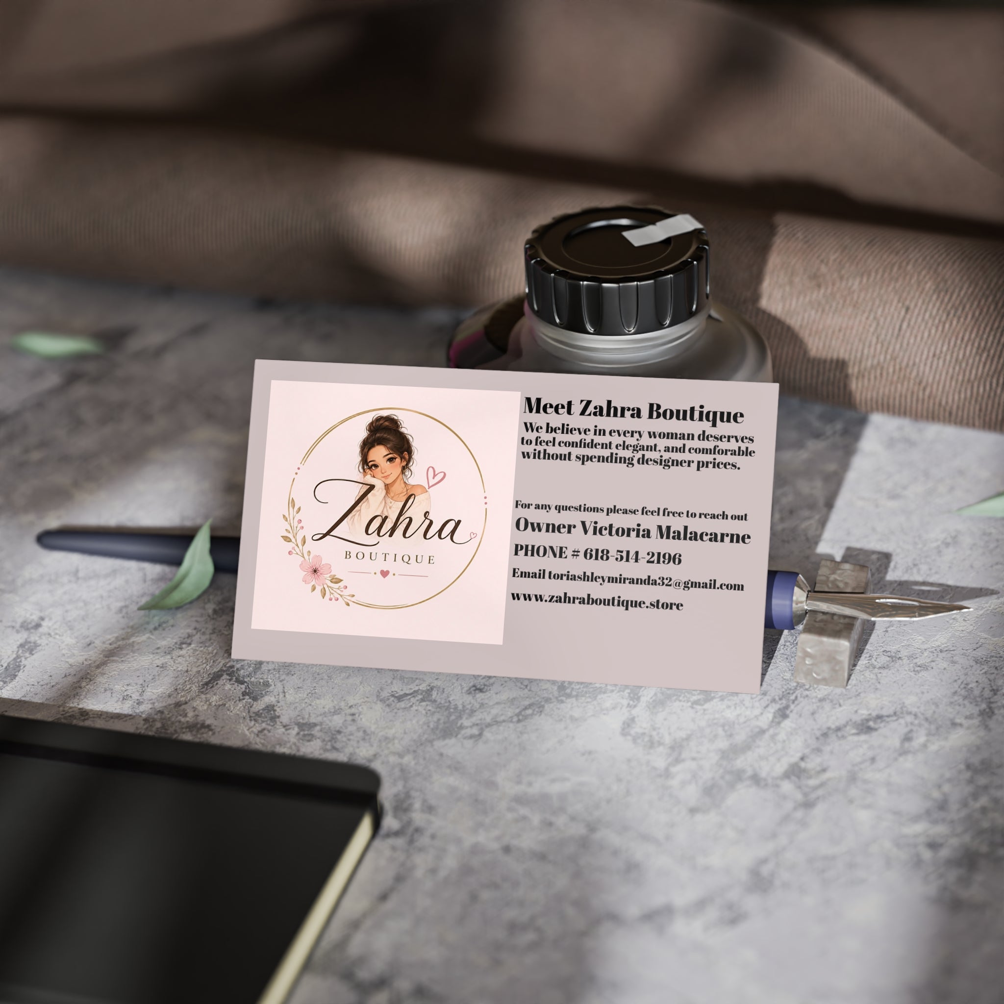 Boutique Business Cards — Feminine Pink Floral Logo Design